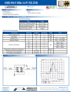 AFS930S3-T Datasheet PDF Abracon Corporation