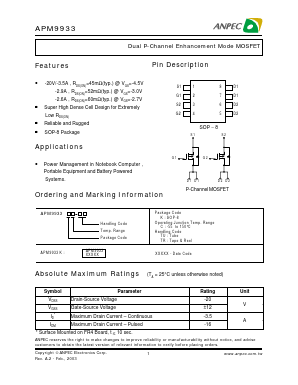 APM9933 Datasheet PDF Anpec Electronics