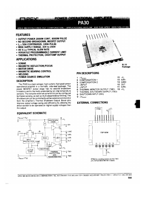 PA30 Datasheet PDF Apex Microtechnology