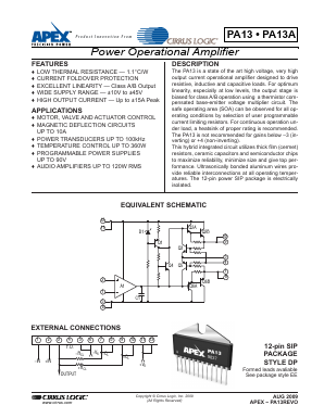PA13 Datasheet PDF Apex Microtechnology