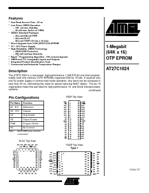 AT27C1024 Datasheet PDF Atmel Corporation