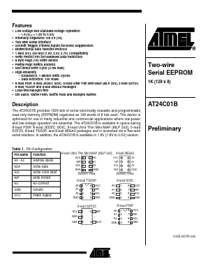 AT24C01B-PU Datasheet PDF Atmel Corporation