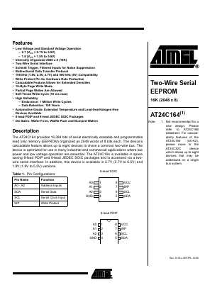 AT24C164-10PU-1.8 Datasheet PDF Atmel Corporation