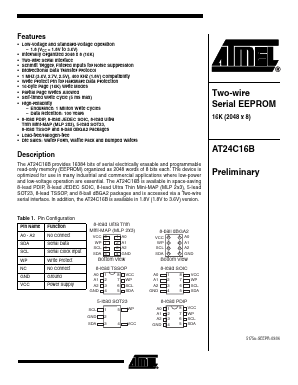 AT24C16BN-SH-B Datasheet PDF Atmel Corporation