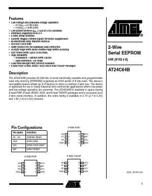 AT24C64B-10PI-1.8 Datasheet PDF Atmel Corporation