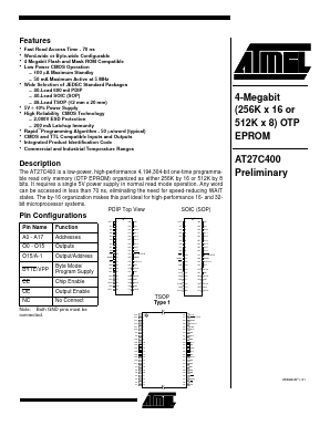 AT27C400-90RI Datasheet PDF Atmel Corporation