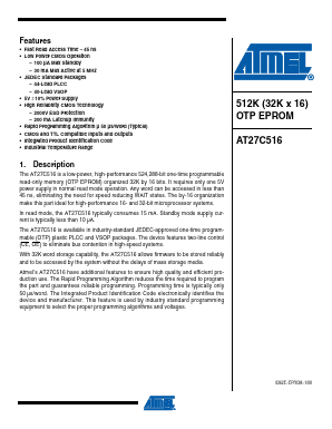 AT27C516 Datasheet PDF Atmel Corporation