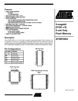 AT49F040A Datasheet PDF Atmel Corporation