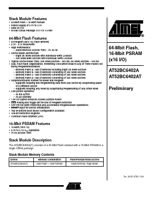 AT52BC6402AT-85CI Datasheet PDF Atmel Corporation