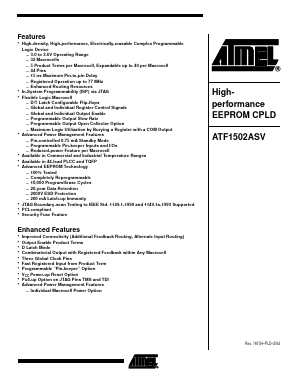 ATF1502ASV-20AI44 Datasheet PDF Atmel Corporation