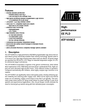 ATF16V8CZ-12JC Datasheet PDF Atmel Corporation