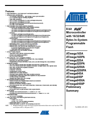ATMEGA165A Datasheet PDF Atmel Corporation