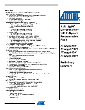 ATMEGA6450-16AI Datasheet PDF Atmel Corporation