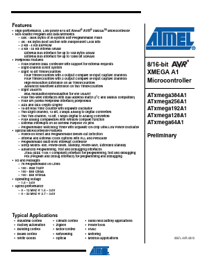 ATXMEGA192A1-CU Datasheet PDF Atmel Corporation