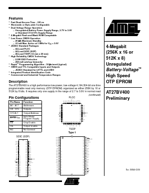 AT27BV400-12JC Datasheet PDF Atmel Corporation