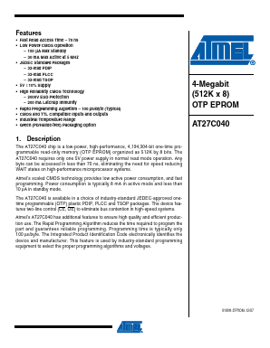 AT27C040-90JU Datasheet PDF Atmel Corporation