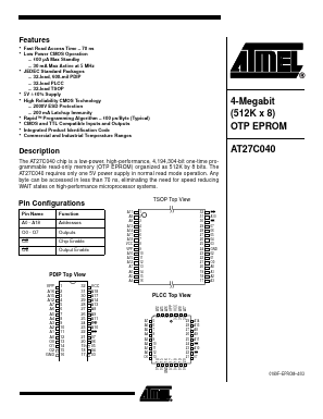 AT27C040-12PC Datasheet PDF Atmel Corporation