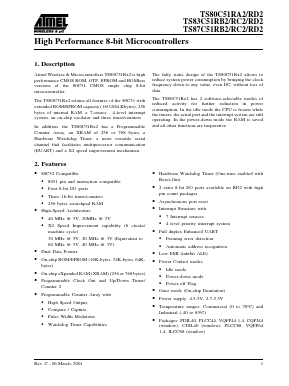 TS80C51RA2-MCMD Datasheet PDF Atmel Corporation