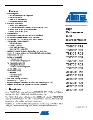 AT80C51RA2-3CSCL Datasheet PDF Atmel Corporation