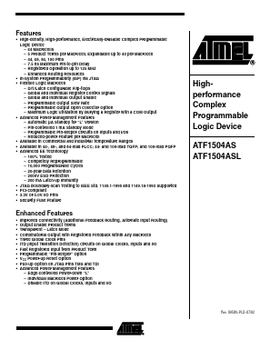 ATF1504AS-10JI44 Datasheet PDF Atmel Corporation