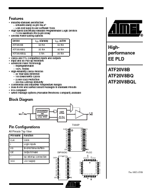 ATF20V8BQL Datasheet PDF Atmel Corporation