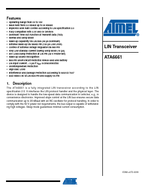 ATA6661-TAQJ Datasheet PDF Atmel Corporation