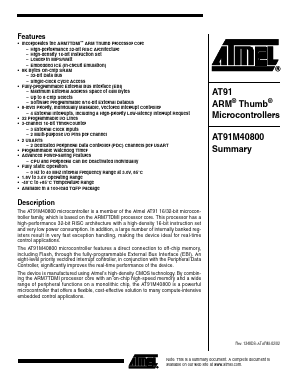 AT91M40800 Datasheet PDF Atmel Corporation