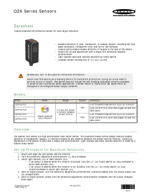 Q26NXLPQ7 Datasheet PDF Banner Engineering Corp.