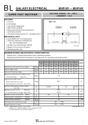 MUR160 Datasheet PDF Galaxy Semi-Conductor