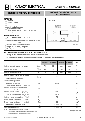 MUR4100 Datasheet PDF Galaxy Semi-Conductor