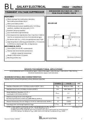1.5KE39 Datasheet PDF Galaxy Semi-Conductor