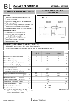 1N5818 Datasheet PDF Galaxy Semi-Conductor