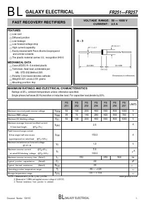 FR254 Datasheet PDF Galaxy Semi-Conductor