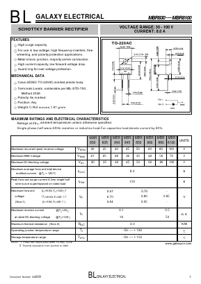 MBR880 Datasheet PDF Galaxy Semi-Conductor