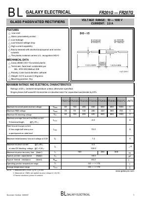 FR201G Datasheet PDF Galaxy Semi-Conductor