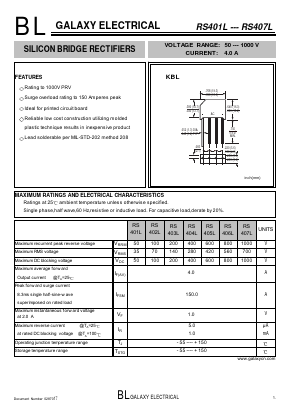 RS405L Datasheet PDF Galaxy Semi-Conductor