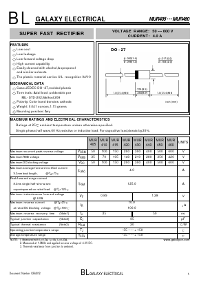 MUR420 Datasheet PDF Galaxy Semi-Conductor