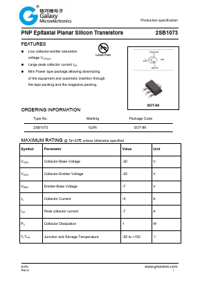 2SB1073 Datasheet PDF Galaxy Semi-Conductor