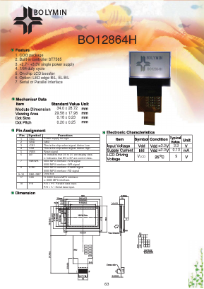 BO12864H Datasheet PDF BOLYMIN Inc