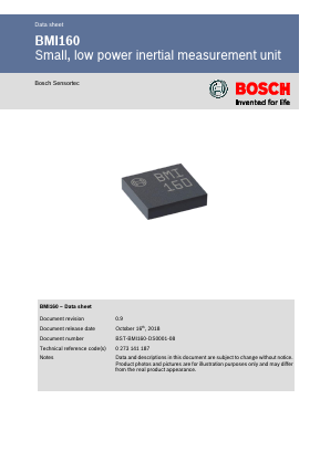 BMI160 Datasheet PDF Bosch Sensortec GmbH