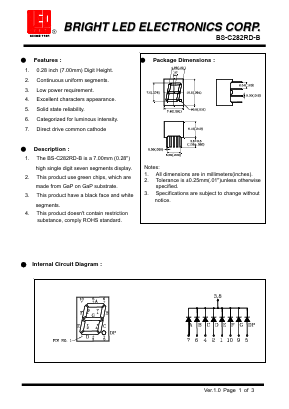 BS-C282RD-B Datasheet PDF BRIGHT LED ELECTRONICS CORP
