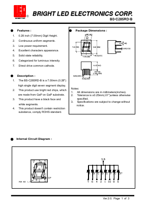 BS-C285RD-B Datasheet PDF BRIGHT LED ELECTRONICS CORP