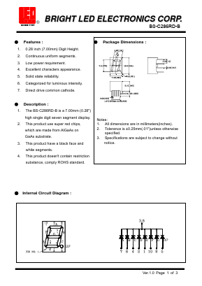 BS-C286RD-B Datasheet PDF BRIGHT LED ELECTRONICS CORP