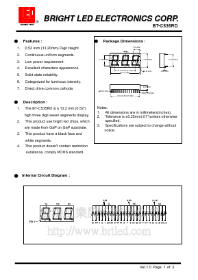BT-C535RD Datasheet PDF BRIGHT LED ELECTRONICS CORP