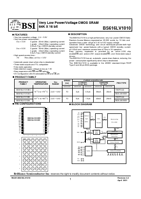 BS616LV1010 Datasheet PDF Brilliance Semiconductor