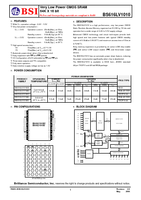 BS616LV1010DC55 Datasheet PDF Brilliance Semiconductor