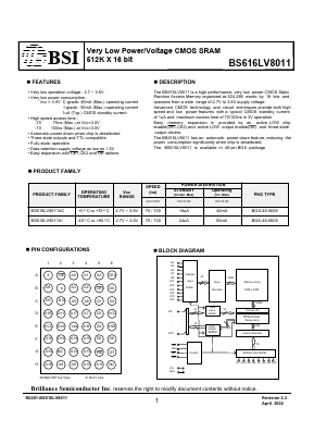 BS616LV8011AI Datasheet PDF Brilliance Semiconductor