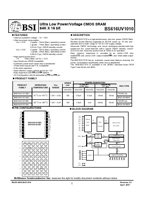 BS616UV1010 Datasheet PDF Brilliance Semiconductor