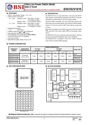 BS616UV1010ECG10 Datasheet PDF Brilliance Semiconductor