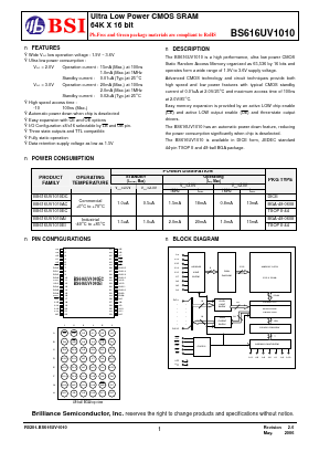 BS616UV1010AI10 Datasheet PDF Brilliance Semiconductor